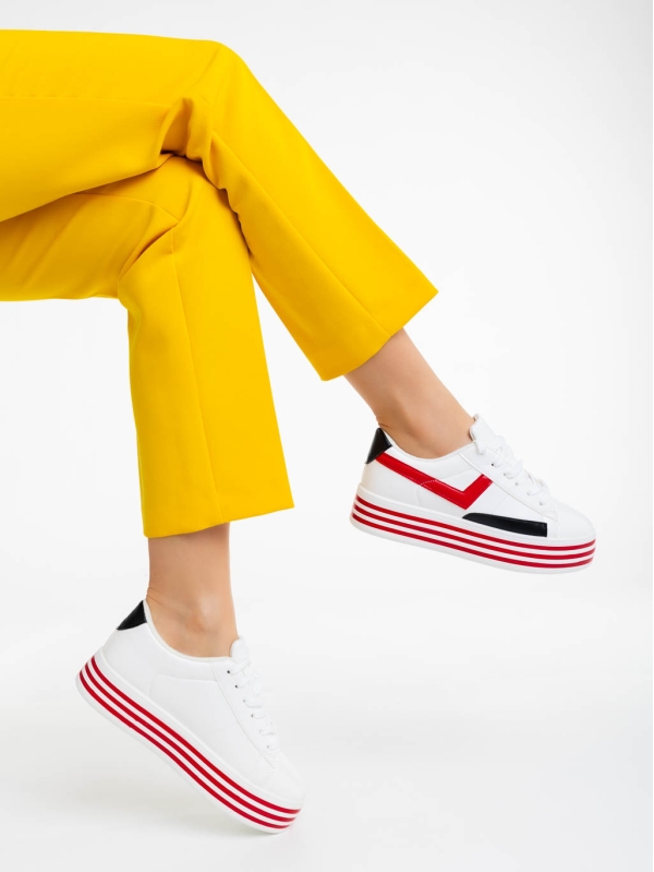 Дамски спортни обувки бели с червено от екологична кожа Gratiela, 4 - Kalapod.bg