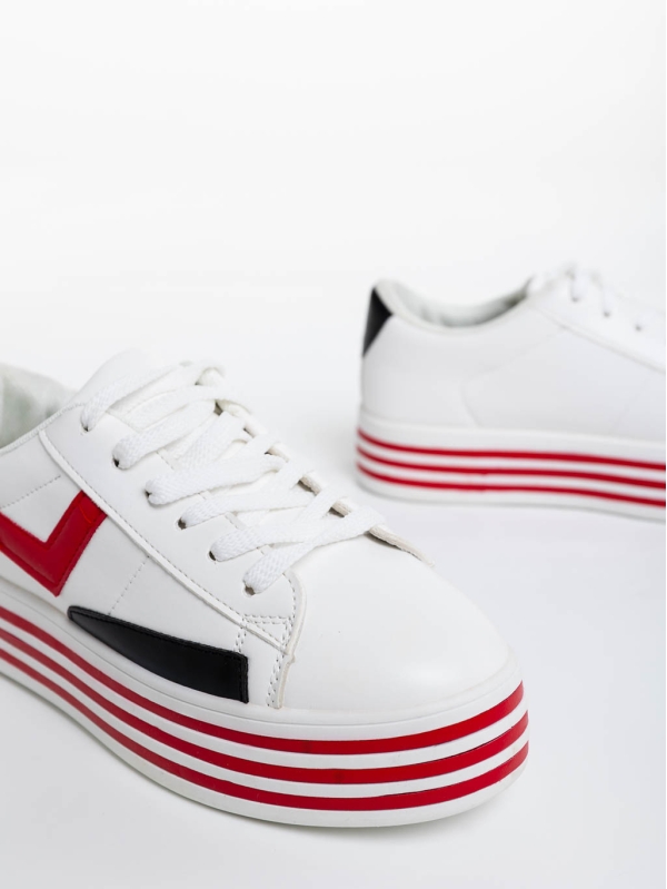 Дамски спортни обувки бели с червено от екологична кожа Gratiela, 6 - Kalapod.bg