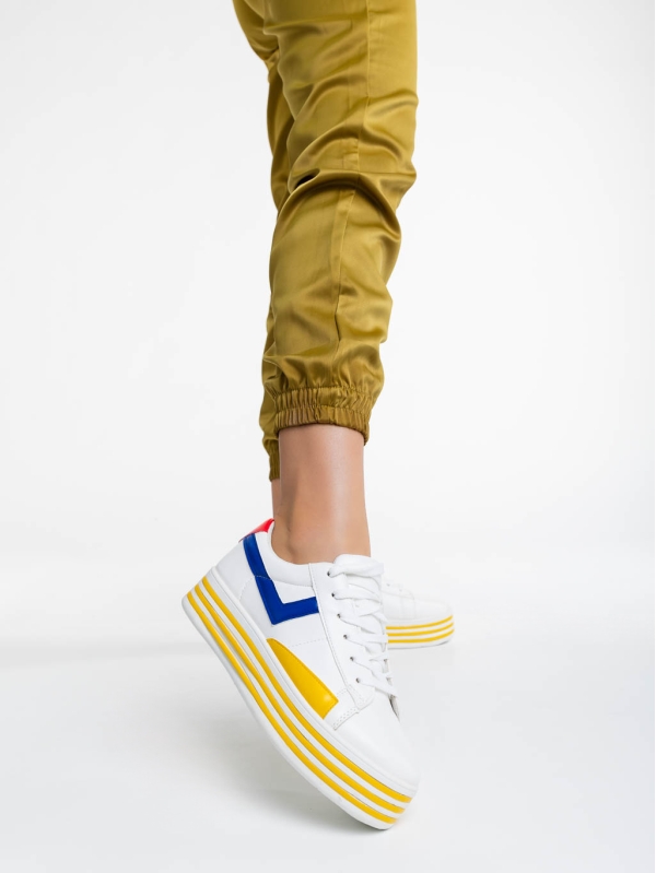 Дамски спортни обувки бели с жълто от екологична кожа Gratiela, 2 - Kalapod.bg
