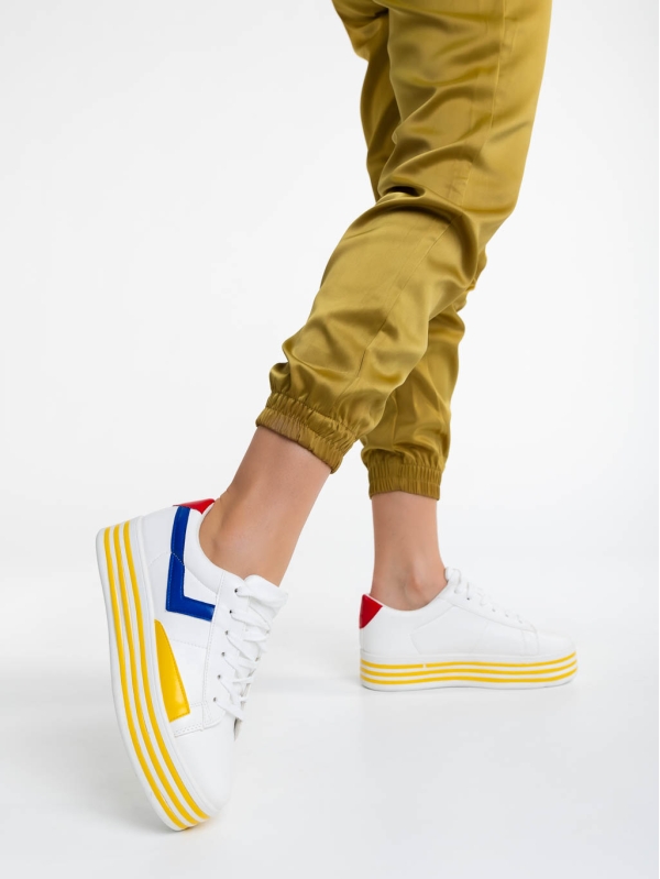 Дамски спортни обувки бели с жълто от екологична кожа Gratiela, 3 - Kalapod.bg