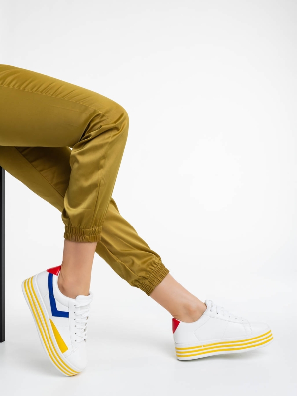 Дамски спортни обувки бели с жълто от екологична кожа Gratiela, 4 - Kalapod.bg