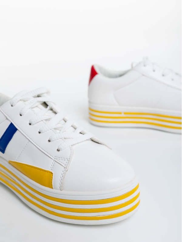Дамски спортни обувки бели с жълто от екологична кожа Gratiela, 6 - Kalapod.bg