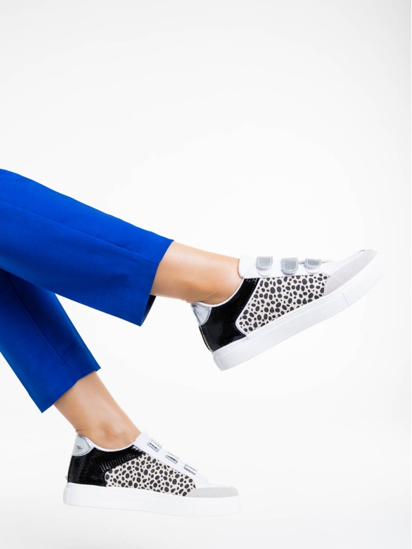 Дамски спортни обувки бели с леопардова шарка от екологична кожа Reiva, 5 - Kalapod.bg