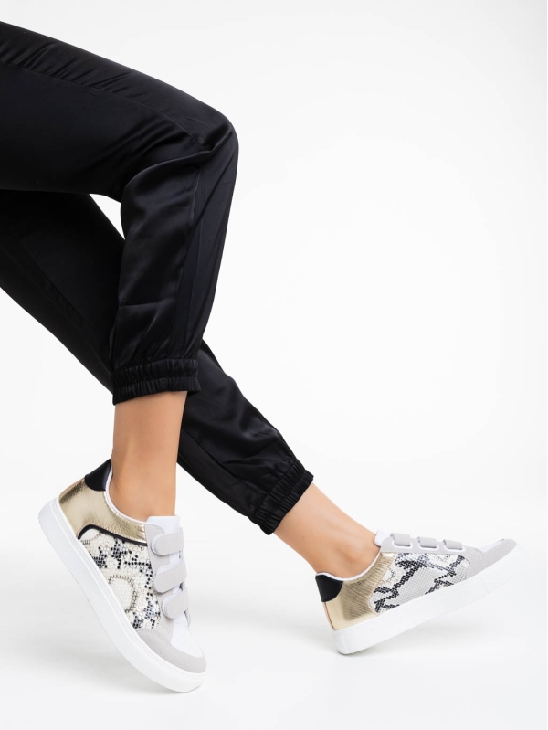 Дамски спортни обувки бели с бежово от екологична кожа Reiva, 5 - Kalapod.bg