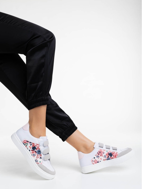 Дамски спортни обувки бели с цветя от екологична кожа Reiva, 5 - Kalapod.bg