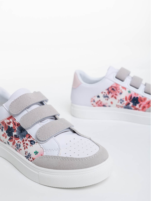 Дамски спортни обувки бели с цветя от екологична кожа Reiva, 7 - Kalapod.bg