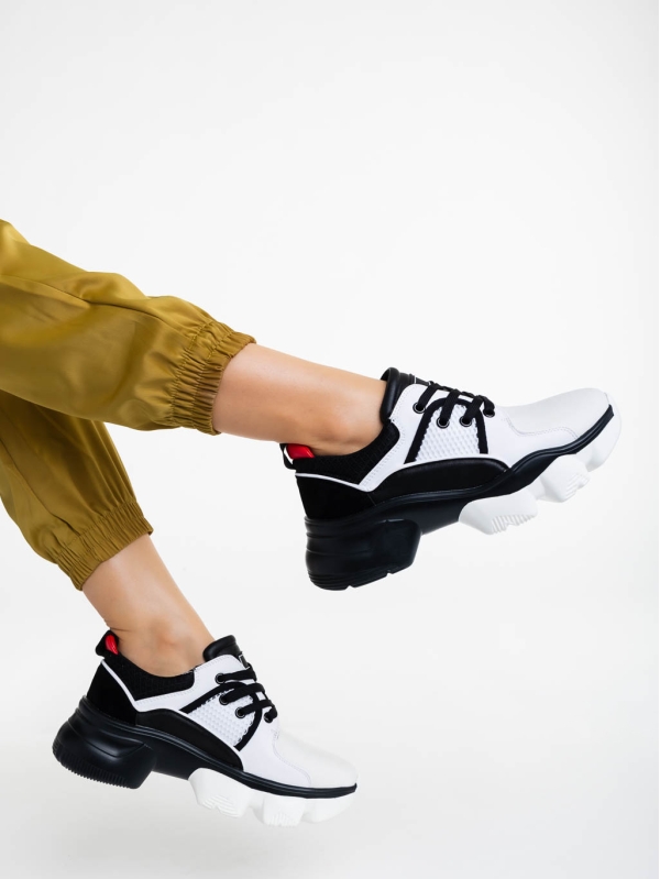 Дамски спортни обувки бели с черно от текстилен материал Nalini - Kalapod.bg