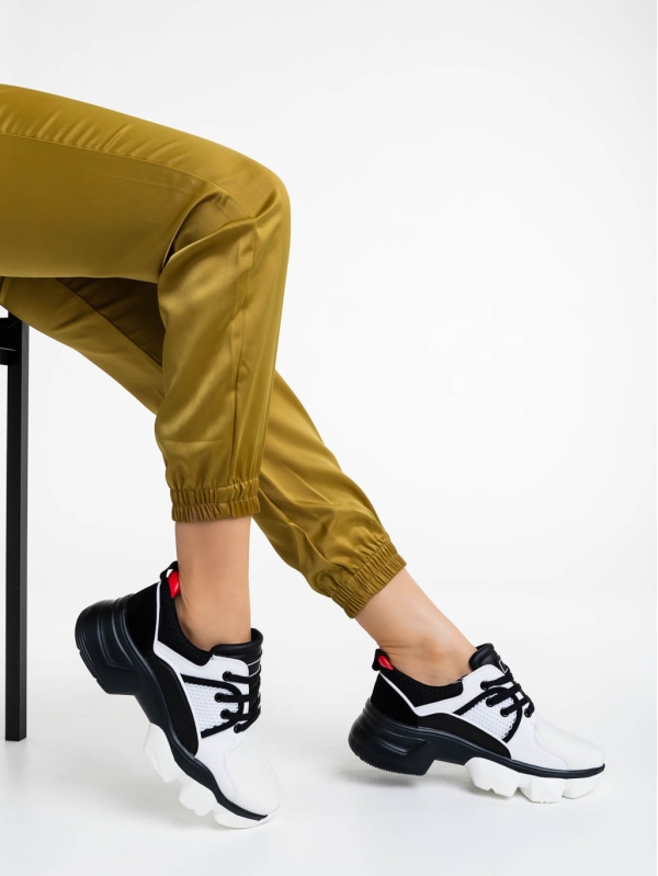 Дамски спортни обувки бели с черно от текстилен материал Nalini, 4 - Kalapod.bg