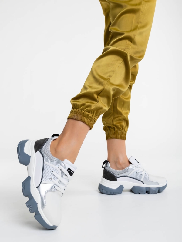 Дамски спортни обувки бели със сиво от текстилен материал Nalini, 3 - Kalapod.bg