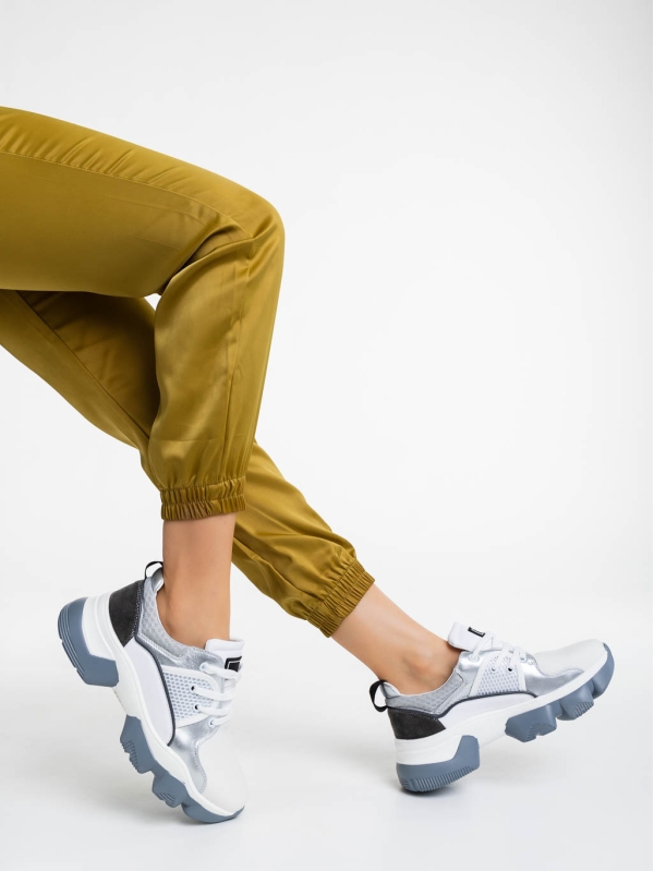 Дамски спортни обувки бели със сиво от текстилен материал Nalini, 4 - Kalapod.bg