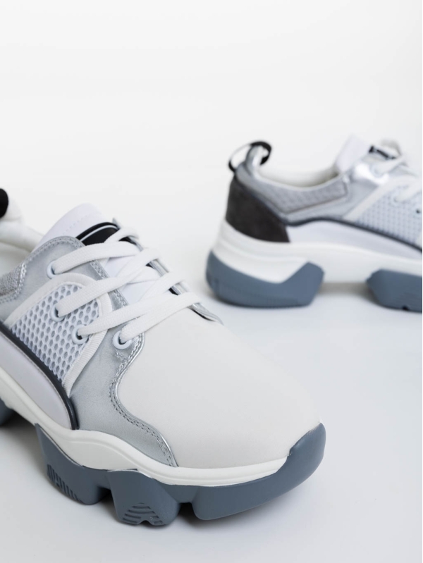 Дамски спортни обувки бели със сиво от текстилен материал Nalini, 6 - Kalapod.bg