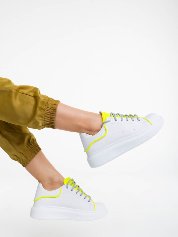 Дамски спортни обувки бели с жълто от екологична кожа Brinda, 3 - Kalapod.bg