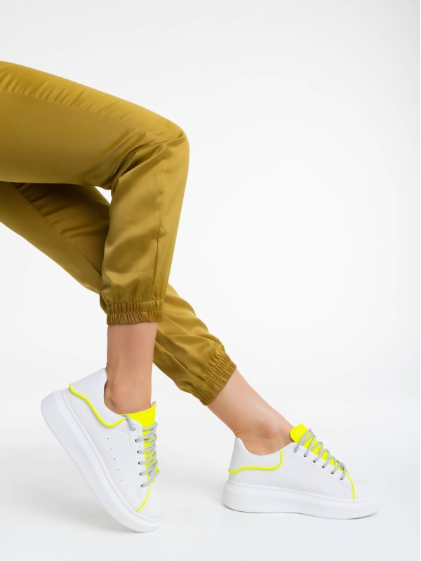 Дамски спортни обувки бели с жълто от екологична кожа Brinda, 4 - Kalapod.bg