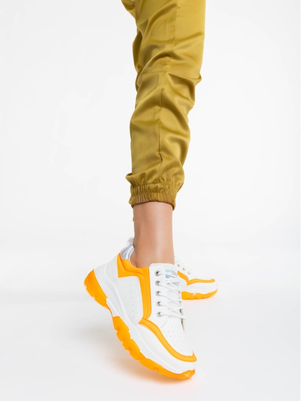 Дамски спортни обувки бели с оранжево от екологична кожа Mona, 2 - Kalapod.bg