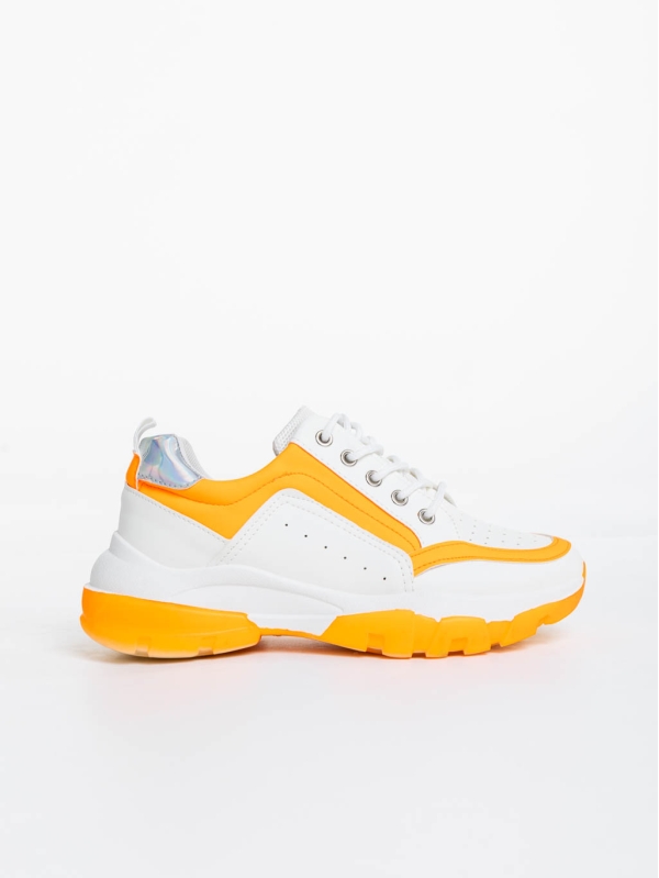 Дамски спортни обувки бели с оранжево от екологична кожа Mona, 5 - Kalapod.bg