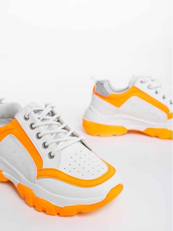 Дамски спортни обувки бели с оранжево от екологична кожа Mona, 6 - Kalapod.bg