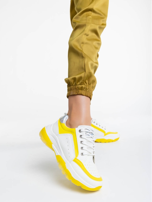 Дамски спортни обувки бели с жълто от екологична кожа Mona, 2 - Kalapod.bg