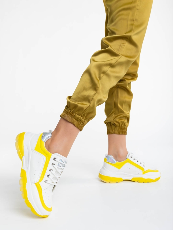 Дамски спортни обувки бели с жълто от екологична кожа Mona, 3 - Kalapod.bg
