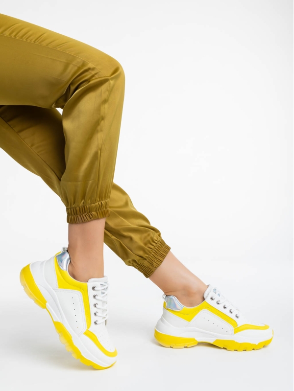 Дамски спортни обувки бели с жълто от екологична кожа Mona, 4 - Kalapod.bg