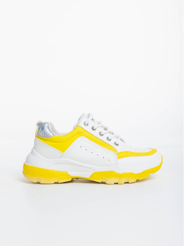Дамски спортни обувки бели с жълто от екологична кожа Mona, 5 - Kalapod.bg