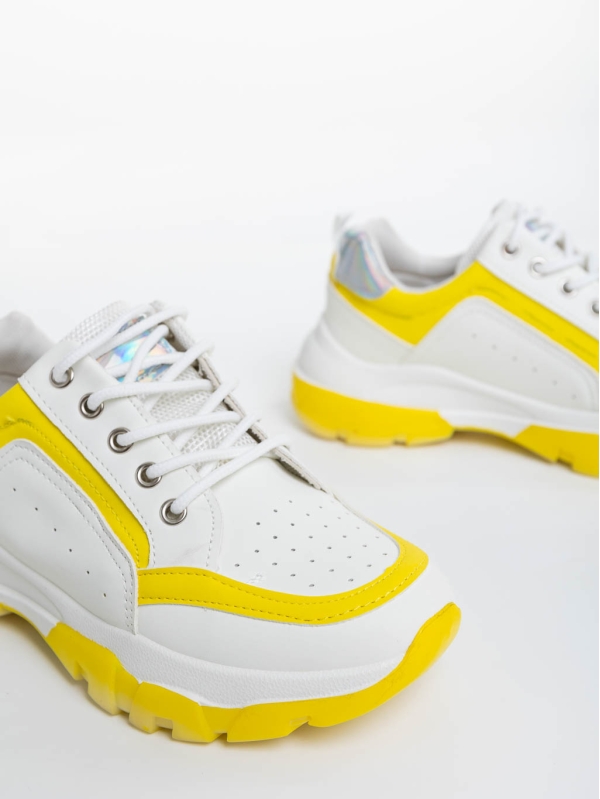 Дамски спортни обувки бели с жълто от екологична кожа Mona, 6 - Kalapod.bg