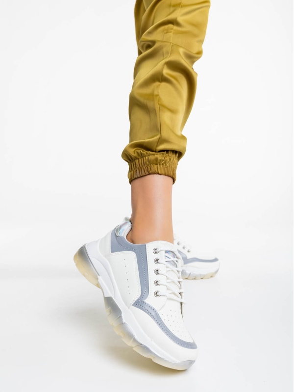 Дамски спортни обувки бели със сиво от екологична кожа Mona, 2 - Kalapod.bg