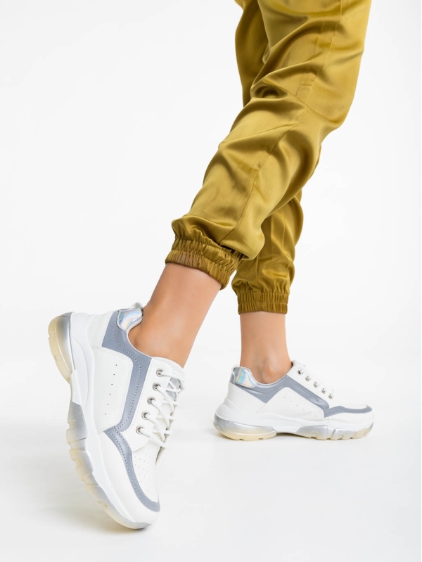 Дамски спортни обувки бели със сиво от екологична кожа Mona, 3 - Kalapod.bg
