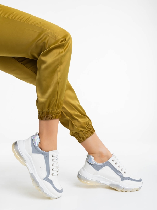 Дамски спортни обувки бели със сиво от екологична кожа Mona, 4 - Kalapod.bg