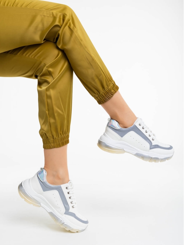 Дамски спортни обувки бели със сиво от екологична кожа Mona - Kalapod.bg