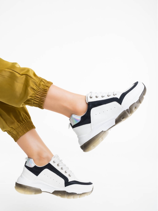 Дамски спортни обувки бели със черно от екологична кожа Mona, 4 - Kalapod.bg