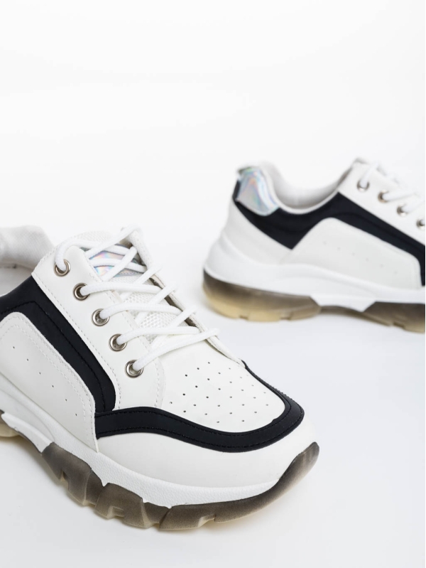 Дамски спортни обувки бели със черно от екологична кожа Mona, 6 - Kalapod.bg