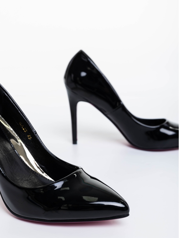 Дамски обувки с ток черни от лачена екологична кожа Sabiya, 6 - Kalapod.bg