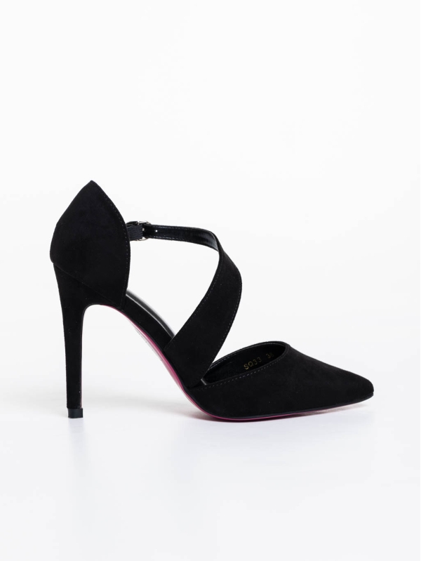 Дамски обувки с ток черни от текстилен материал Ozioma, 5 - Kalapod.bg