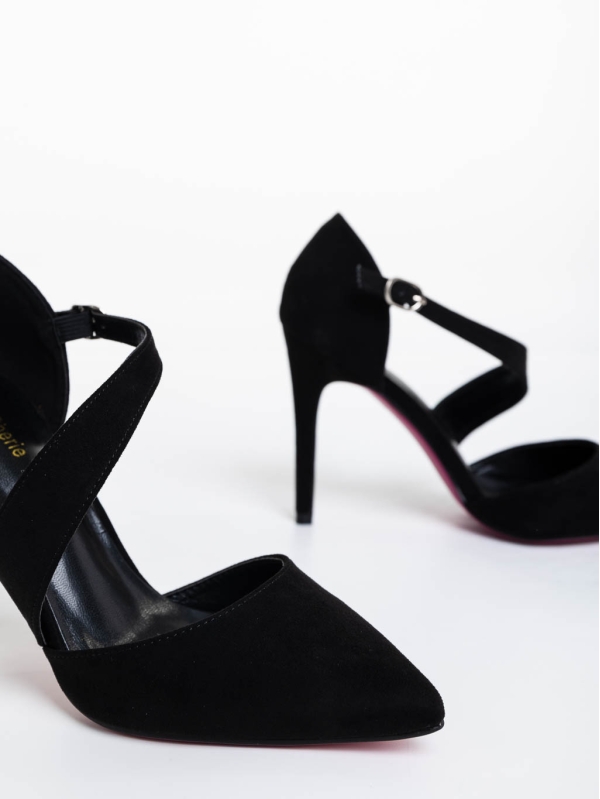 Дамски обувки с ток черни от текстилен материал Ozioma, 6 - Kalapod.bg