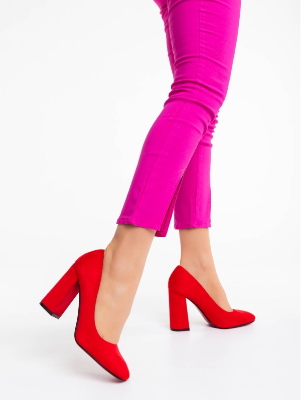 Дамски обувки с ток червени от текстилен материал Orlina, 2 - Kalapod.bg
