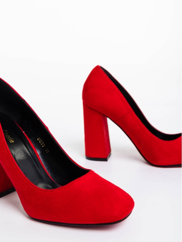 Дамски обувки с ток червени от текстилен материал Orlina, 6 - Kalapod.bg