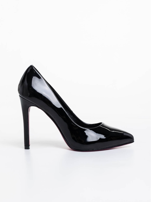 Дамски обувки с ток черни от лачена екологична кожа Shanessa, 5 - Kalapod.bg