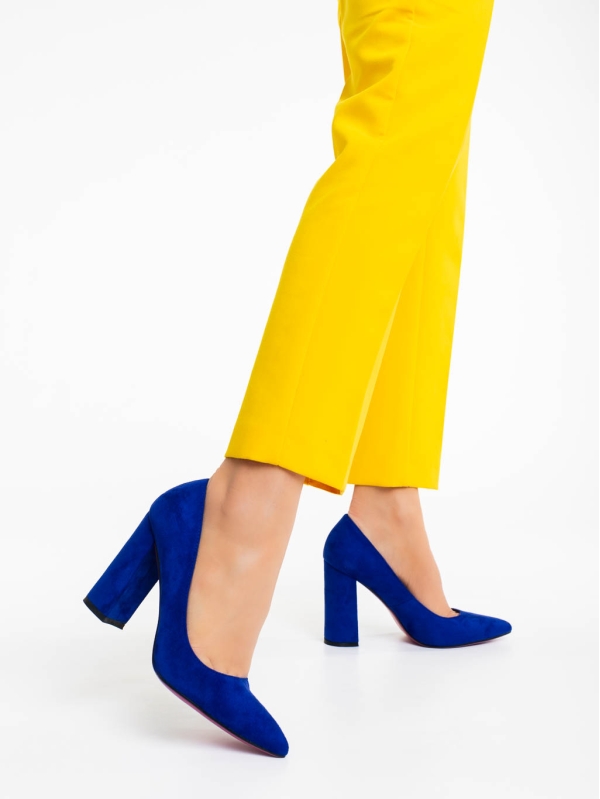 Дамски обувки с ток сини от текстилен материал Tohura, 2 - Kalapod.bg