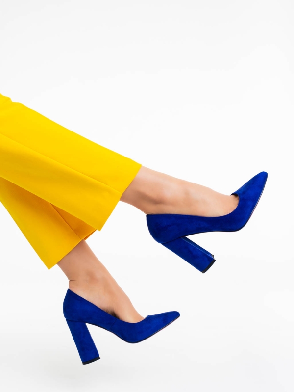 Дамски обувки с ток сини от текстилен материал Tohura, 3 - Kalapod.bg