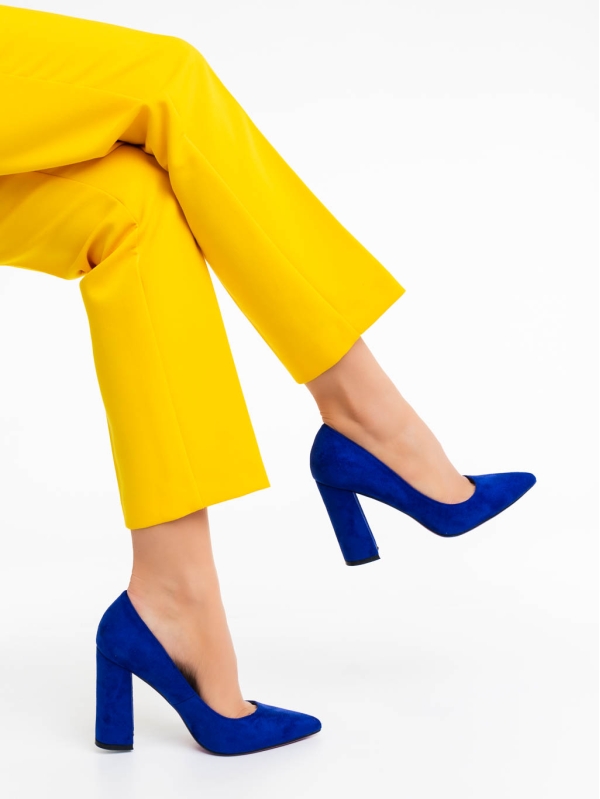 Дамски обувки с ток сини от текстилен материал Tohura, 4 - Kalapod.bg