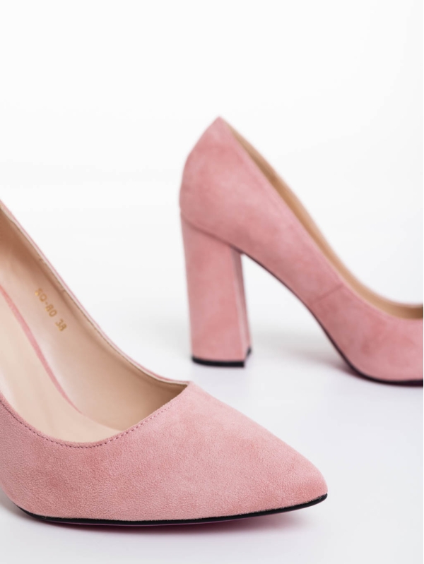 Дамски обувки с ток розови от текстилен материал Tohura, 6 - Kalapod.bg