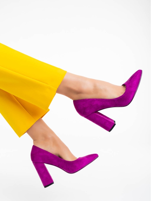 Дамски обувки с ток лилави от текстилен материал Tohura, 3 - Kalapod.bg
