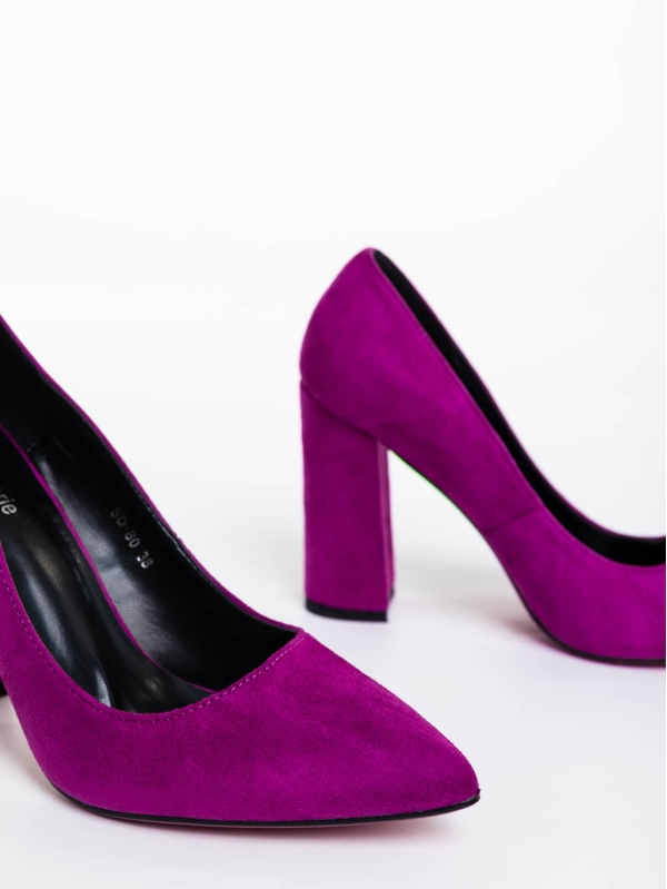 Дамски обувки с ток лилави от текстилен материал Tohura, 6 - Kalapod.bg