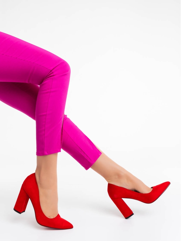 Дамски обувки с ток червени от текстилен материал Tohura, 3 - Kalapod.bg