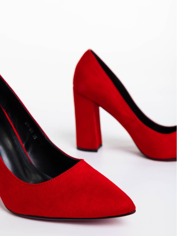 Дамски обувки с ток червени от текстилен материал Tohura, 6 - Kalapod.bg