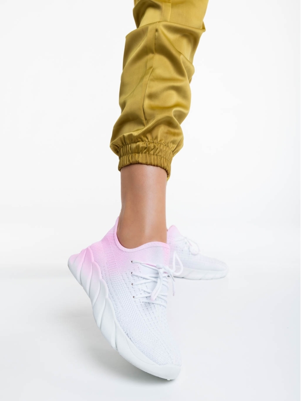 Дамски спортни обувки бели с розово от текстилен материал Lienna, 2 - Kalapod.bg
