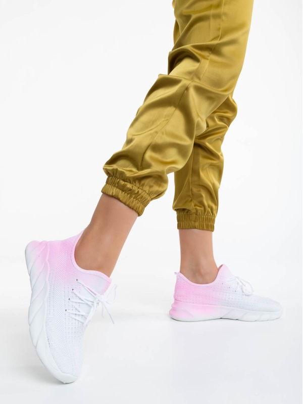 Дамски спортни обувки бели с розово от текстилен материал Lienna, 3 - Kalapod.bg