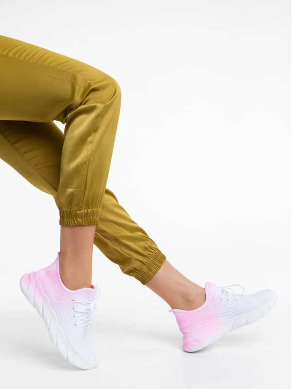 Дамски спортни обувки бели с розово от текстилен материал Lienna, 4 - Kalapod.bg