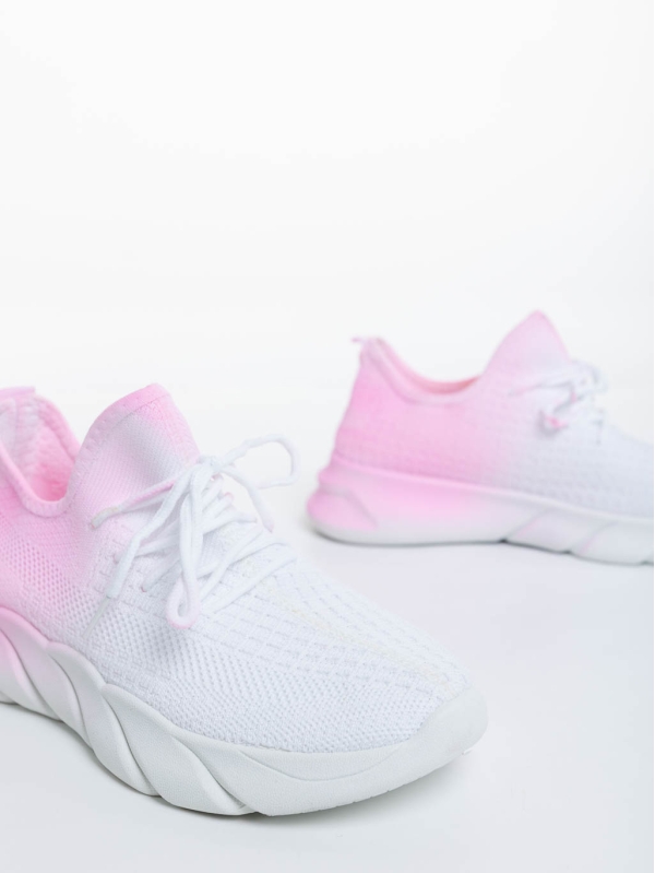 Дамски спортни обувки бели с розово от текстилен материал Lienna, 6 - Kalapod.bg