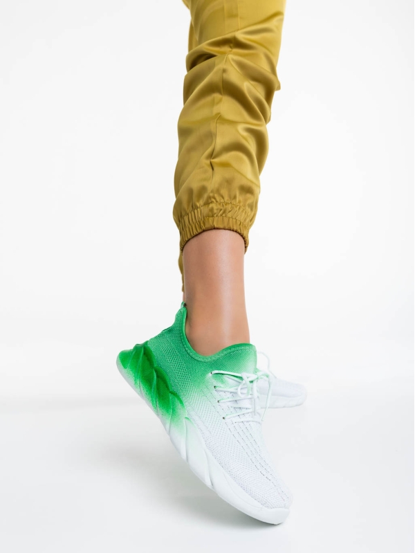 Дамски спортни обувки бели със зелено от текстилен материал Lienna, 2 - Kalapod.bg